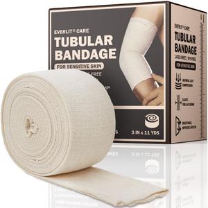 EVERLIT Organic Cotton Elasticated Tubular Bandage Latex-Free | Machine Washable Stockinette Moderate Compression for Arm, Knees, Legs, Joints | Sensitive Skin Tissue Support (Size D | 3" x 11 yd)