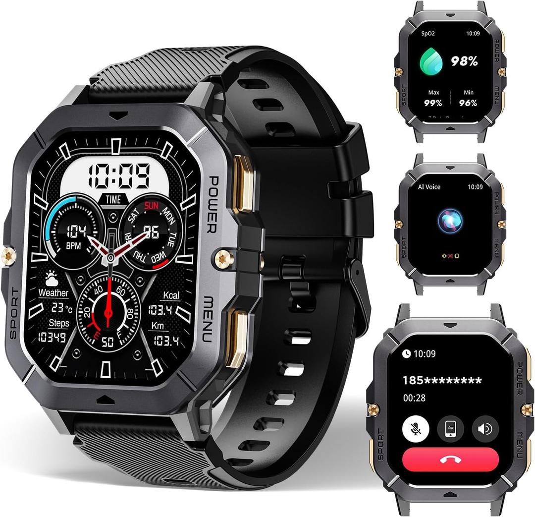 Smart Watch BT101 Waterproof Military Watch 2.03 HD Touchscreen, Sport Fitness Activity Tracker Blood Pressure Blood Oxygen Heart Rate Monitor Smartwatches Compatible with iOS and Android