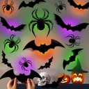 36 Pcs Halloween Wall Decor 3D Led Bats Spiders Wall Stickers Removable Light Up Spiders Bats Decals for Indoor Outdoor Window Door Halloween Party Decorations