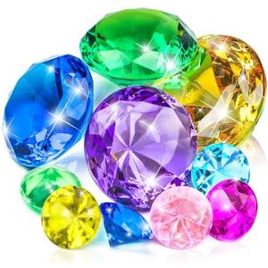 Prehalpty 10pcs Extra Large Diving Gems for Pool for Kids,4pcs 60mm Oversized Diamonds and 6pcs 30mm Acrylic Gems Pirate Treasures, Swimming Pool Toys Favors and Sensory Bin Filler