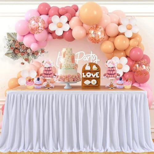 Albassa Polyester Table Skirt for Rectangle Tables Wrinkle Resistant Pleated Ruffle Table Cloth for Banquet, Wedding, Baby Shower, Display Gift Dining Table (White, 6ft, 72in(L) X30in(H))