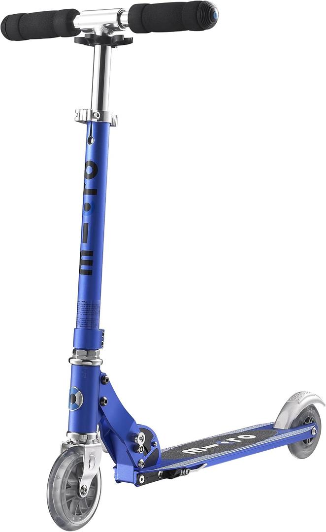 Micro Kickboard | Sprite Foldable Kid & Teen Scooter for Ages 6+ | Children up to 220 lbs | 2 Wheel | Compact for Travel & Storage | Adjustable T Bar | Smooth Ride PU Wheels | Swiss Design, Sapphire Blue 120/100 mm