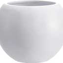 13.5 H x 17" Dia (12" Pot Opening) White Round Fiberstone Tall Planter with Drainage Hole, Indoor/Outdoor Large Plant