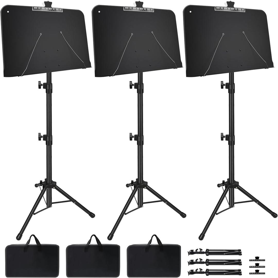 Sheet Music Stand, 3 Pack Adjustable Music Stand for Sheet Music, Music Sheet Stand Portable Folding with Carry bag Clip Holder for Guitar, Ukulele, Violin Players(Standard Version, 3 Pack)