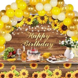 Sunflower Birthday Party Decorations Supplies Sunflower Balloon Arch Kit Include Backdrop Banner Tablecloths Balloons Garland for Theme Wedding Birthday Party Decor