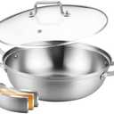 Delarlo Tri-Ply Stainless Steel 12 inch Everyday Pan with Glass Lid, Deep Saute Pan, Kitchen Everything Pan, High Side Chef's Pans, Induction Cooking Pot, Dishwasher Safe, 4QT Stock Pot Up To 600℉