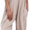 Nirovien Summer Outfits for Women V Neck Solid Color Jumpsuit Plus Size Overalls Baggy Romper Jumpers(Dark Apricot, S)