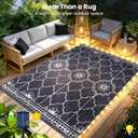 Lighted Outdoor Rug 8x10 ft, Solar Powered Patio Rug with 113 LED Lights, Waterproof Plastic Reversible Outdoor Straw Rugs, Rugs Mat for House Deck RV Camping Patio Beach Balcony Picnic (Blue White)