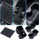 1st & 2nd Row Cup Holder Insert & Wireless Charging Protective Mat for Hyundai Santa Fe 2026 2025 2024, Center Console Interior Accessories Cup Holder & Wireless Charger Cover Pad, Black