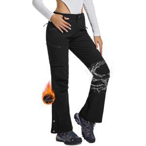 Women's Snow Ski Hiking Pants Waterproof Fleece Lined Softshell Insulated Winter Snowboarding Outdoor Flare Pants (Large, Black)