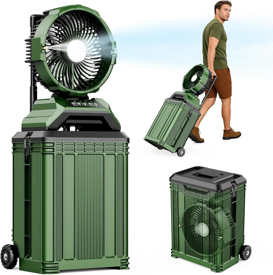 Portable Misting Fan for Outside, 30000mAh Rechargeable Outdoor Cooling Fan with Dual High-Pressure Mist, 8-Blade Airflow, 4 Speeds, 8-Gallon Tank, 90 Oscillation, for Patio, Camping, Sports, Jobsite