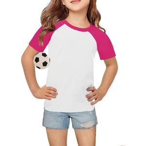 Topstype Girls' Soft Raglan Short Sleeve Summer T Shirts Crew Neck 5-14 Years (13-14 Years, XXL, White and Pink)