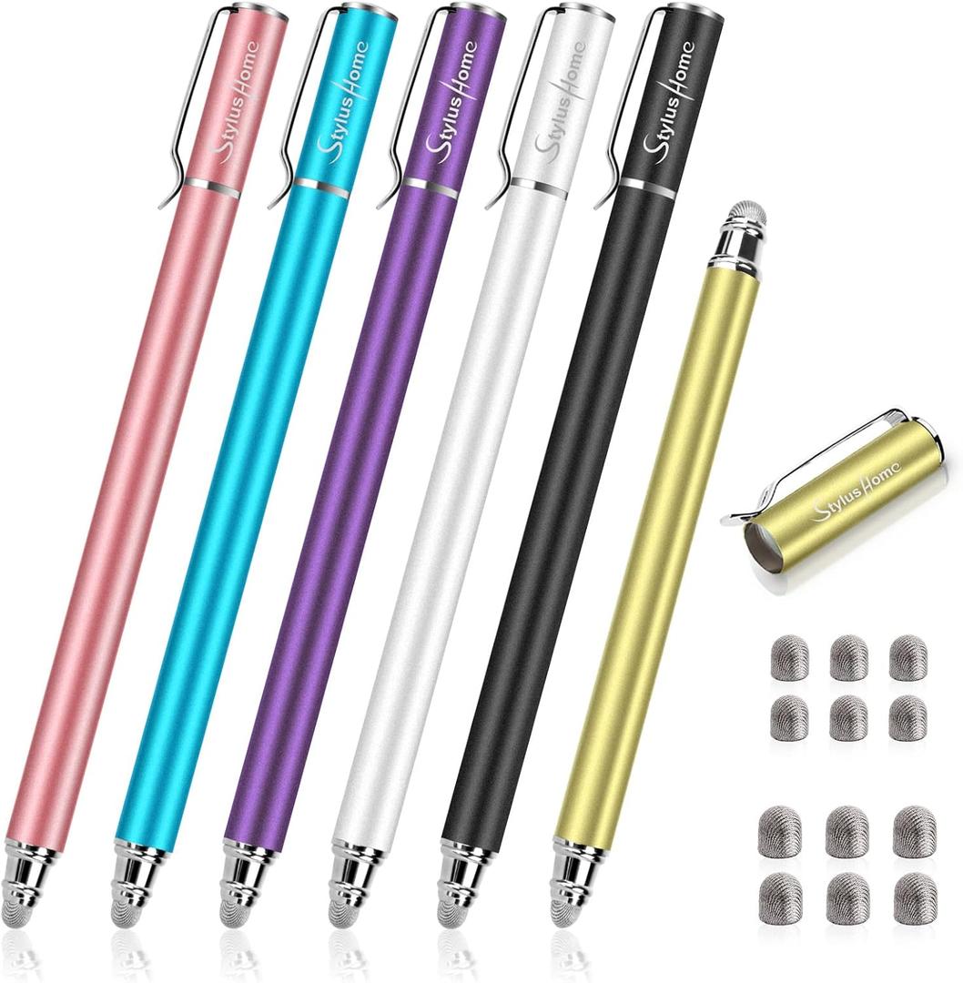 StylusHome Stylus Pens for Touch Screens(6 Pcs),Sensitivity 2 in 1 Fiber Tips Capacitive Stylus with 12 Extra Replaceable Tips for iPad iPhone Tablets Samsung Galaxy All Universal Touch Screen Devices