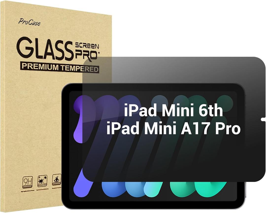 ProCase 4-Way Privacy Screen Protector for iPad Mini 7th(A17 Pro) 2024 / Mini 6th Generation 8.3" 2021, 360 Degree Anti-Spy Tempered Glass Film Guard for iPad Mini 7 6 8.3 Inch