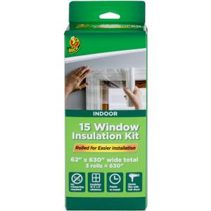 Duck Brand Winter Window Insulation Kit  Window Seal Rolled Shrink Film Covers Up to 15 3 x 5 Windows  Window Tape Included  Easy Indoor Installation - Clear - 15-Pack (288069)