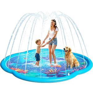 Splash Pad Sprinkler for Kids & Dog, 75" Round Sea World Splash Pad for Toddler 1-3, Thicken Outdoor Water Toy Play Mat for Children, Backyard Inflatable Sprinkler Shallow Pool Fountain Pad