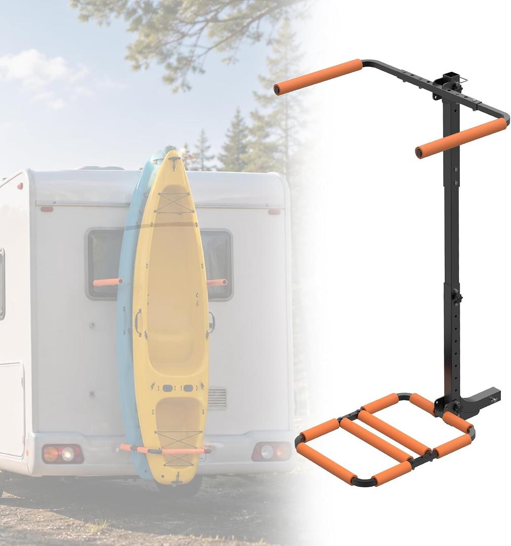 300 LBS RV Kayak Rack, Vertical 2" Hitch Mount for 2 Kayaks or SUPs Up to 12 FT | Thick Alloy Steel Rust-Proof Foldable Carrier with Reinforced Anti-Bend Base for Truck, SUV