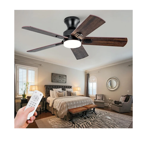 TALOYA 52 Inch Black Ceiling Fans with Lights Led Remote Control Flush Mount Low Profile for Bedroom Living Dining Room Outdoor Farmhouse Patio,Reversible,DC Motor,Diammable,Buzzer ON/Off,5 Blades