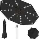 9FT Patio Umbrella with Solar Lights,Outdoor Market Umbrella with Tilt and Crank, LED Lighted Table Umbrella for Garden,Deck,Backyard,Pool,Beach (Black)