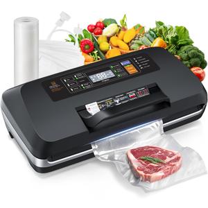 95kpa Vacuum Sealer, Commercial Fully Automatic Food Sealer, 10-in-1Functions & Powerful Sealing System with Double Heat Seal, Easy-Lock Handle, Built-inCutter and Bag Storage (Silver)