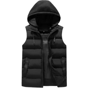 Men's Vest Jacket Light Winter Jacket Warm Outdoor Sleeveless Lightweight Water Resistant Vests With Hood XL