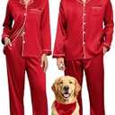 YOZLY Couple Matching Pajamas Set Satin Button Down Silky Sleepwear Long Sleeve Loungewear 2 Pcs Pj Set, Size Large, with Pockets