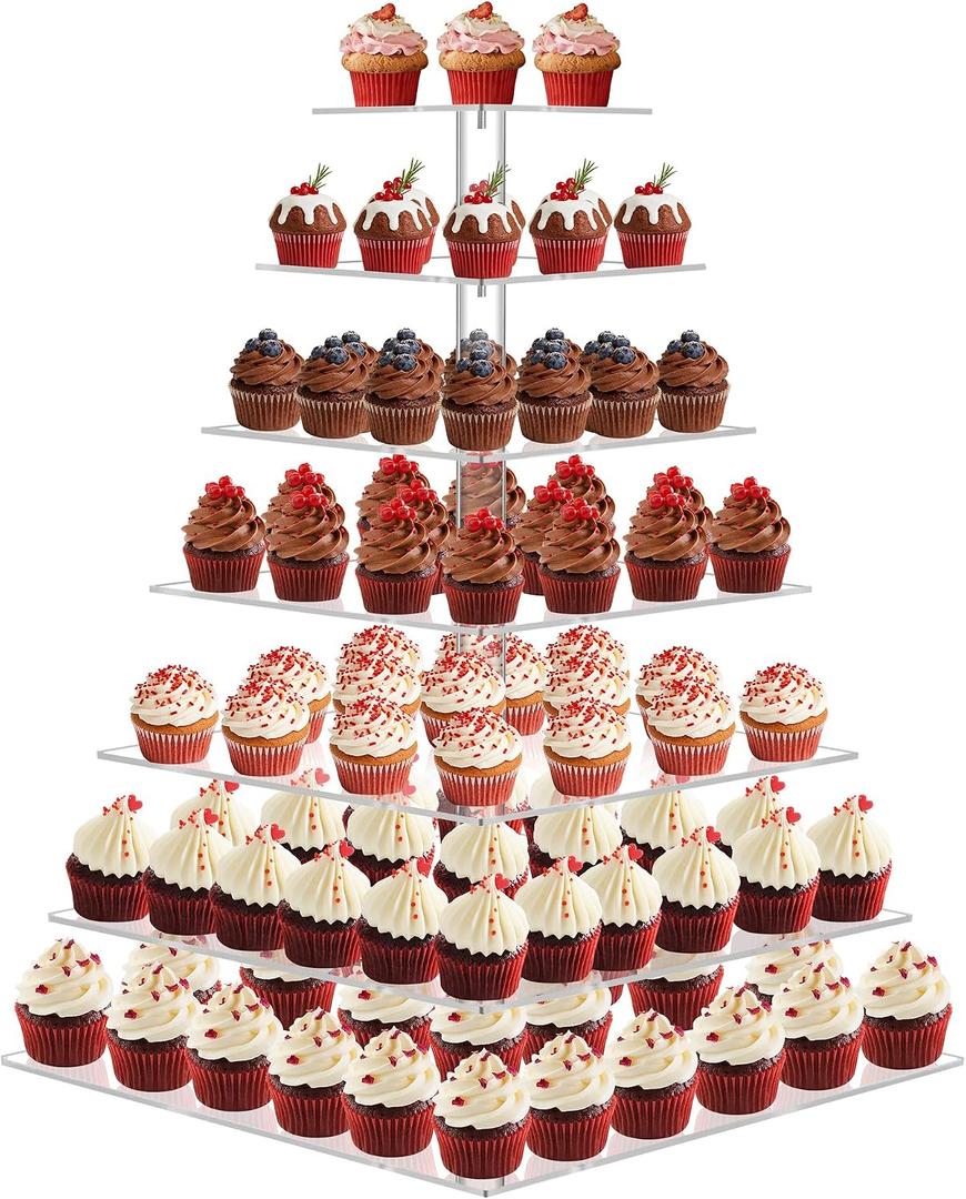 7 Tier Cupcake Stand, Square Cupcake Tower for 160 Cupcakes, Acrylic Cupcake Display Stand for Dessert Table