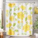 AmazerBath Floral Shower Curtain, Washable Cloth Shower Curtain Sets with 12 Shower Curtain Hooks, Fabric Rustic Yellow Gerbera Flower Eucalyptus Fall Shower Curtains for Bathroom Decor, 72x72 Inches