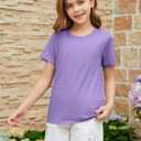 ZDC Girls Short Sleeve Shirts Kids Crewneck T-Shirts 5-14 Years (Purple)