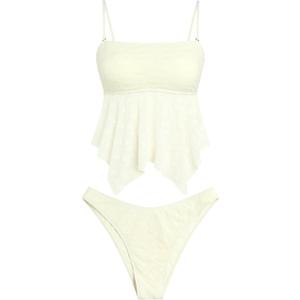 ZAFUL Tankini Swimsuits for Women Flowy Swimwear Mesh Lace Jacquard Two Piece Bathing Suit High Cut Tanga Tankini Set, Medium