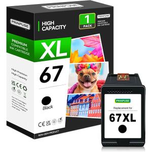 67XL Black Ink Cartridge Remanufactured Replacement for HP Ink 67 Black Ink Cartridge High Yield Used with 2700 2700e 2752 2752e 2742 2755 4100 4100e 4152 4155e 6000 6055 6400 6455e Printer