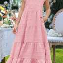 HOSIKA Girls Maxi Dress Ruffle Sleeve Swiss Dot A Line Tiered Flowy Casual Party Dresses with Pockets for 6-12 Y (Pink, XL)