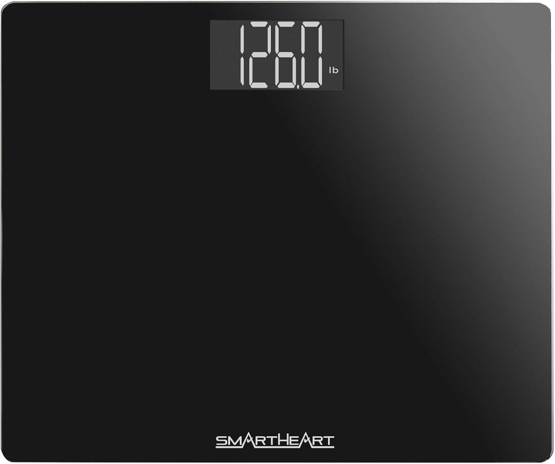SmartHeart Wide Platform Digital Weight Scale | 551 lbs / 250 kg Capacity | Tempered Glass Auto-On | Quick, Accurate Body Weight Measurements | Measurement Modes: LBS, KG or ST