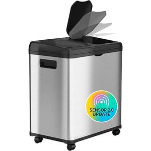iTouchless 16 Gallon Sensor 2.0 Technology Dual Compartment Kitchen Trash Can and Recycle Bin with Wheels, Stainless Steel Automatic 8 Gallon Per Side for Home Office Store Business