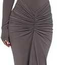 Womens Sexy Maxi Dress Long Sleeve Ruched Bodycon Turtleneck Club Party Casual Wedding Dresses (Gray) Medium