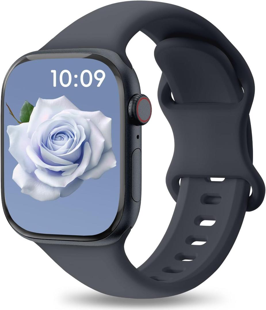 2 x Patenting Sport Silicone Band Compatible with Apple Watch Bands 40mm 38mm 41mm 42mm 44mm 45mm 46mm 49mm Women Men, Waterproof Soft Wrist Strap for iWatch Series 11 10 9 8 7 6 5 4 3 2 1 SE Ultra 2 3 (Midnight Black(#New))