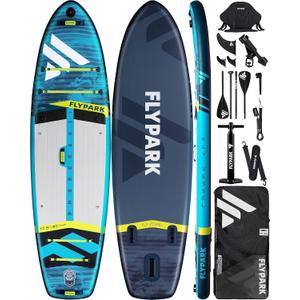 Flypark 10'8/11'x35'' Fishing&Family Stable Inflatable Paddle Boards, Extra Wide SUP Paddleboard Inflatable, 430lb/3 People, Stand Up Paddle Board for Adults, Camera Mount, Shoulder Strap, Rod Holder
