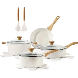 SENSARTE Nonstick Ceramic Cookware Set, 13-Piece Non-toxic Pots and Pans Set, Healthy Kitchen Cooking Set with Stay-Cool Handles, Silicone Tools and Pot Protectors, PFAS Free