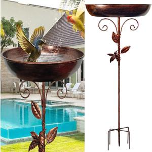 40In Metal Bird Bath for Outside-5 Pronged Base and Detachable Metal Stake, Sturdy Garden Birdbath, Vintage Freestanding Bird Bath for Patio Yard Lawn Decor, Durable Bird Bath (Bronze)