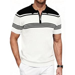 KUYIGO Men's Knit Polo Shirts Short Sleeve Striped Golf Polo Shirts Lightweight Casual Collared T Shirt (XXL)