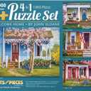 Bits and Pieces 4 Jigsaw Puzzle Set 1000 Piece Puzzles for Adults, 4-in-1 Welcome Home Set - Large 20" x 27" Jigsaw Puzzles 1000 Pieces - Americana Houses Porch - Random Die Cut Pieces No 2 are Alike