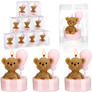 MTLEE 20 Set Bear Baby Shower Candles Favors for Guests, Soy Wax Bear with Balloon Shaped Candles Bulk for Boys Girls Gender Reveal Baby Shower Party Return Gifts(Pink)