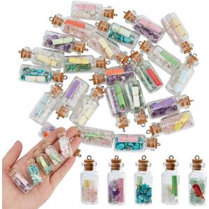 DICOSMETIC 24Pcs Wishing Bottle Charms Mini Glass Bottle Charms with Colorful Natural Gemstone Chips Gemstone-filled Glass Bottles Necklace Charm for Jewlery Making Gifts