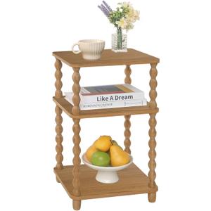 Fultyle End Table, Small Side Table with 3 Tier Open Shelf, Modern NightStand Accent Table for Small Spaces, Living Room and Office (Caramel Tan)