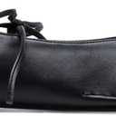 Lace Up Square Toe Ballet Flats for Women Cute Bow Slip On Mary Jane Flats Casual Ballerina Shoes (7, Black)