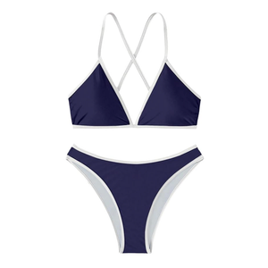 SHENHE Women's 2 Piece Bikini Set Swimsuit Color Block Criss Cross Halter Triangle Tie Back Swimwear, L