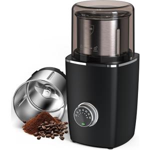 CEVING Hands-Free Blade Coffee Grinder, Cordless Coffee Mill with 5-30S Adjustable Grinding, Triple-Lock Safety & 1500mAh Rechargeable Battery with Removable Bowl, Portable for Camping, Travel, etc.