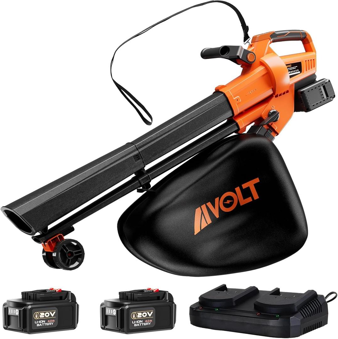 AIVOLT Cordless Leaf Vacuum Blower Mulcher with Battery and Charger, 2pcs 4.0Ah Battery Powered Leaf Vacuum with 40L Bag, 160MPH Air Speed, Turbo Mode, Suitable for Lawn Care Yard Cleaning