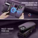 Defencase for iPhone 16 Pro Magnetic Wallet Case Compatible with Magsafe with RFID Blocking Zipper Strap Card Holder for Women Men PU Leather Detachable Case for iPhone 16 Pro (6.3 inches), Purple