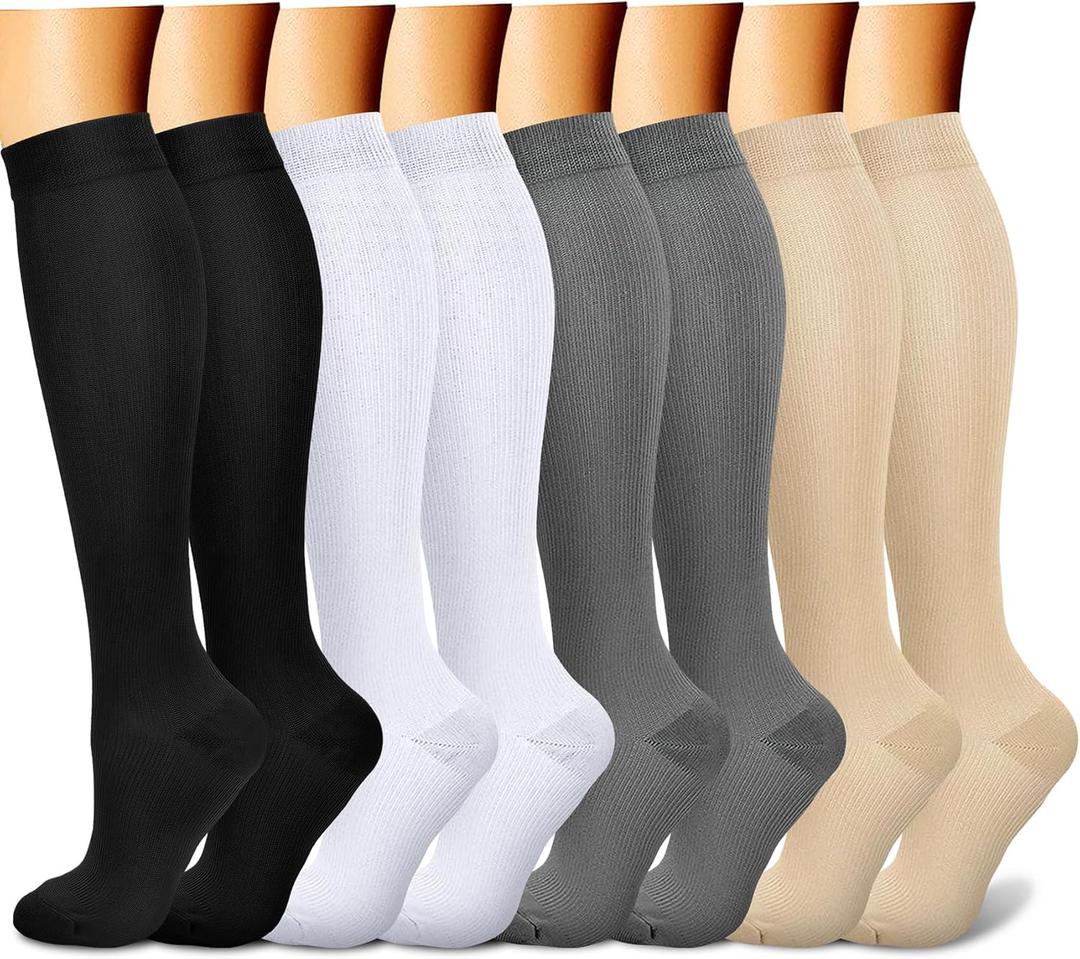 CHARMKING Compression Socks for Women & Men Circulation (8 Pairs) 15-20 mmHg is Best Support for Athletic Running,Cycling (Small-Medium, 09 Black/Black/White/Grey/Beige)